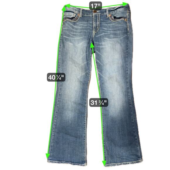 Seven7 Jeans Women’s Size 12 Bootcut Blue Denim Embroidered Pockets Distressed - Picture 10 of 10